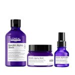 L'Oréal Professionnel Keratin Alpha Sleek Shampoo -2 week* Anti Frizz and Smoothing, sulphate-free 300ml, Hair Mask 250ml and Serum Glass Shine 50ml