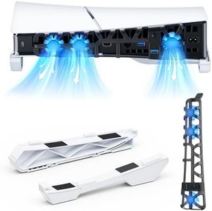 NexiGo PS5 Slim Horizontal Stand with Silent Enhanced Cooling Fan, Adjustable Speed, [Low Noise], [Auto Power On/Off], USB 3.0 Port, Built-in LED Light, for Both Disc and Digital Editions