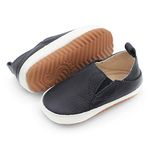 Dotty Fish Leather Infant Casual Shoes. Baby Boys Girls Slip-on Rubber Sole Trainers. First Walkers. Non-Slip Navy ‘Stomp’ Toddler Shoes (4 UK Child)