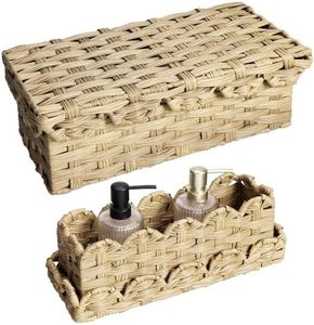 Navaris Woven Storage Baskets with Scalloped Edges - Convertible & Durable Basket Set - Bins For Organizing Bathroom Bedroom & Living Room Storage - Small & Large Wicker Bin