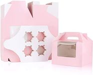 50Pcs Cupcake Treats Gift Boxes, 4 Cupcakes Carrier Boxes with Insert and Display Window, Bakery Wrapping Party Favor Pastry Packing Take-Out Muffin Carry Boxes Container (5.9" x 5.9" x 4.3") (Pink)