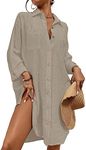 Bsubseach Women Bathing Suit Cover Up for Swimwear Oversized Shirt Coverup Button Down Beach Blouse Khaki M