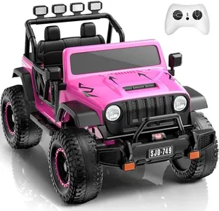 24V Ride on Truck Car 2 Seater Ride Kids Electric Car - 7Ah Large Battery Kids Electric Vehicles with Remote Control, 4WD Kids Jeep 3 Speeds LED Lights, Horn, Music for Kids Aged Pink