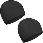 2 Pcs Elastic Swim Caps Comfortable Non-slip Fabric Swimming Hat Lightweight Bathing Caps for Women Men Kids to Swimming (Black)