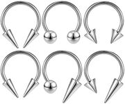 ZS 16G Spiked Horseshoe Nose Septum Rings, Stainless Steel Daith Earrings Spike Lip Ring, Nipple Helix Rook Piercing Jewelry for Women Men (Sliver-12mm)