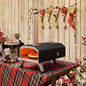 YTIAHOME Outdoor Wood Pellet Pizza Oven with Rotating, 12" Wood Fired Pizza Oven with Built-in Thermometer, Outside Pizza Stove with Peel, Stone and Recipes for Backyard Camp