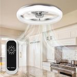 CannonX 14 Inch Ceiling Fan with Lights and Remote, Fandelier Ceiling Fans with Light and Remote, Ventilateur Plafond Avec Lumiere Flush Mount, 3500-6500K, 2200 Lumens, ETL Certified - White