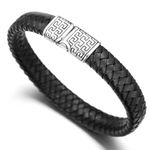 HALUKAKAH �● Solo ● Men's Genuine Black Leather Bracelet Titanium Clasp with Magnets 8.46"(21.5cm) - with Giftbox