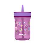 Contigo Kids Leighton Tumbler, Spill-Proof Water Bottle with Straw, BPA-Free Plastic, Dishwasher Safe, Grape Tulips, 14 oz (414 mL)