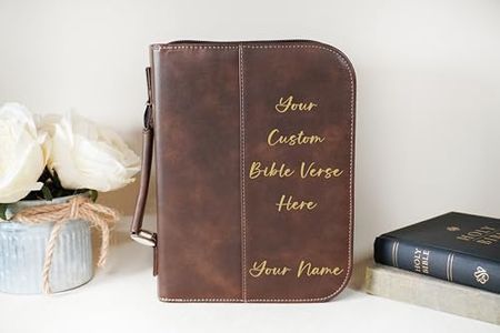 Personalized Bible Cover, Custom Vegan Leather Book Case with Handle, Zipper, Pen Holder, Front Pocket for Notes – Customizable Design – Fits Large & Medium Bibles – For Men&Women