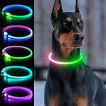 Dlitk Light Up Dog Collars, Waterproof Rechargeable Led Dog Collar, Adjustable Lighted Dog Collar for Small Medium Large Dogs Walking Safely at Night (Multicolor B)