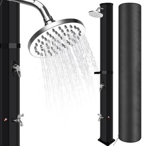 Solardusche 60 Liter Solardusche Garten Gartendusche Aussendusche mit Drehbarem Regenduschkopf und Wasserhahn, Pooldusche Camping Dusche Warmwasser bis 60°C, Ohne Stromanschluss (Mit Abdeckung)