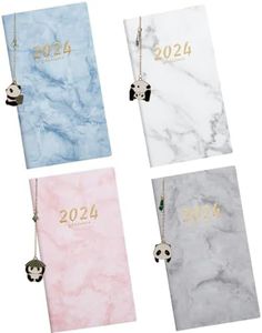 ozfuns 4 Packs 2024 diary Planner Weekly and Monthly planner Pocket Calendar A6 size Marble style cover, with 4 cute panda bookmarks Perfect value pack