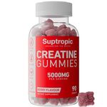 90 Creatine Monohydrate Gummies, 5000mg, (30-45days) for Men & Women - Chewable Creatine Gummies - Berry Flavoured Creatine, Pre Workout Gym Supplement, Suitable for Vegans, by Suptropic