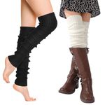 Candcamp 2 Pairs Long Leg Warmers Women, 67cm Black White Leg Warmers Women's Leg Warmers Knitted Leg Warmers Leg Warmers for Woman Boot Cover Sports Yoga Accessories