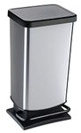 Rotho Paso Dustbin 40l with pedal and lid, Plastic (PP) BPA-free, silver metallic, 40l (35,3 x 29,5 x 67,6 cm)