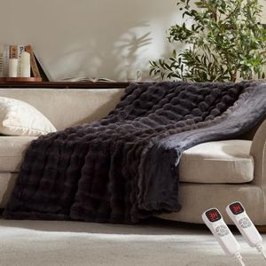 Electric Heated Blanket,84x90 Heating Queen Soft Bubble Flannel Dark Grey