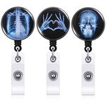 Tenare 3 Pieces Halloween Xray Badge Reel Retractable Radiology Tech Gifts Day of Dead Badge Reel Holder Bones Skeleton Skull Chest Patterns for Nurse Doctor ID Cards(Xray Pattern)