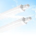 4FT LED Batten Light 2 Packs, IP65 30W 3420lm Waterproof Garage Lighting, Super Bright 6500K, LED Tube Light with Built-in Connector, Suitable for Warehouse Shop Shed Tunnel Loft Office