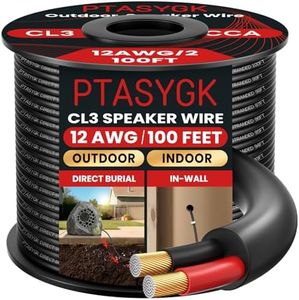 PTASYGK 12/2 Outdoor Speaker Wire - Direct Burial Speaker Cables CL3 CL2 Rated 100 Feet, UV Resistant CCA Cable for Garden, Patio, Pool Audio Systems