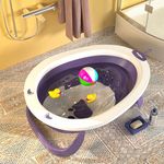 Baybee Ivola Baby Bath Tub for Baby for 0-3 Years, Foldable Bathtub for Kids with Anti Skid Base, Temperature Sensing Plug & Wall Mount | Baby Bathing Tub | Infant Toddler bath tub for Kids (Purple)