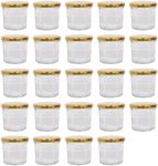 Argon Tableware Glass Jam Jars with Airtight Gold Lids - 130ml - Pack of 24 - Empty Screw Top Kitchen Storage Jar for Food, Honey, Spice, Pickling, Preserving, Candle Making