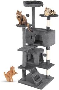 FDW | 54" Cat Tree Tower | Light Gray | Multi-Level Indoor Activity Center with Sisal Scratching Posts, Condos, Plush Perches, Hanging Cat Toys | Sturdy, Easy to Assemble | for Kittens & Adult Cats