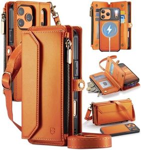 Strapurs for iPhone 17 Pro Max Detachable Wallet Case Compatible with Magsafe, RFID Blocking 9-Card Holder Zipper Strap Lanyard PU Leather Magnetic Phone Case for iPhone 17 Pro Max 6.9", Orange