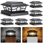 SIEDiNLAR Solar Post Lights Outdoor 4 Modes Deck Fence Post Cap Light for 4x4 5x5 6x6 Vinyl Wooden Posts Patio Garden Decor, Warm White & Cool White Dynamic Lighting Black (6 Pack)