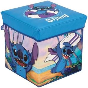 Superdiver Caja de almacenaje Plegable con Tapa de Stitch - Licencia Oficial Disney - Silla Taburete Infantil con baúl para Guardar Cosas - Organizador de Juguetes para niñas - 31x31x31 cm