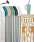 purifyou 14.5 inch Stainless Steel Straws With Platinum Silicone Tips, For Stanley and other 40 oz Tumbler, Extra Long & Wide Set of 10 Reusable Drinking Metal Straw w/Portable Case & Cleaning Brush