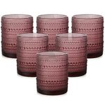 ZMOWIPDL Vintage Glassware Drinking Glasses Set of 6,12 oz Hobnail Glass Cups,Embossed Purple Water Tumbler,for Beer,Cocktail,Whiskey,Juice and Various Mixed Drinks- 1 Cleaning Brush