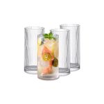 INSETLAN 370ml Drinking Glasses Set of 4,Vintage Ribbed Cup Glassware,Origami Style Transparent Cocktail Glasses Set, Bar Beverages Iced Coffee Cup Juice Ripple (L-370ML)