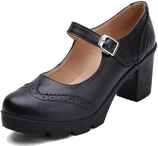 DADAWEN Women's Chunky Low Block Heels Mary Jane Closed Toe Work Pumps Comfortable Round Toe Oxfords Dress Wedding Shoes Black US Size 9