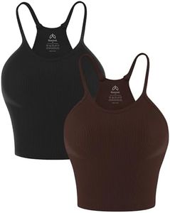 Sunzel Ribbed Crop Tank Top for Women, Seamless No Padding Racerback, Slim Fit Stretchy Workout Gym Yoga Camisole Black+Java Brown XS/S