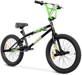 BMX Bike 20" Wheels - Hi Ten BMX Freestyle Bikes with 4 Pegs, Reflectors, Assembly Tools & Double U-Brakes - Black Teen and Adult Bike with Bright Green, Wheelie Bike for Boys BMX Bike 4'4" & Up