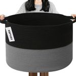 HZFTJOY Large Blanket Basket for Organizing,115L Closet Organizers and Storage Bins Box for Shelves Woven Rope Storage Baskets,Living Room,Bedroom,Dorm,Laundry room (Black&Dark Grey)