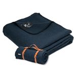 Virgin Wool Blanket by LAMBHILL CO. | Certified | 5 lbs | 70" x 90" | Nocturnal Blue [with Belt Harness] | Thermal & Survival Essential | Made for Camping, Bushcraft, Backpacking, Bedding and Lounging