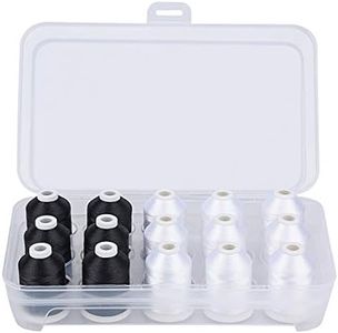 Simthread Machine Embroidery Thread with Storage Box Polyester 15 Spools Set for Embroidery Sewing Machine (9 White 6 Black)