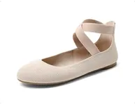 DREAM PAIRS Women's Comfortable Fashion Elastic Ankle Straps Flats Shoes,Size 6.5,Nude-Knit,Sole_Stretchy