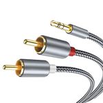 RCA to 3.5mm Aux Cable - 2M Phono Mini Jack Stereo Y Splitter,Stereo Audio Jack, Grey & White RCA to Headphone Aux Cord Compatible with Hi-Fi, Amplifier, Speaker, DJ, Car, Turntable, TV, Phone