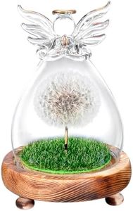 Cadeaux pour Femmes, réalisateur de souhaits, véritable Pissenlit dans Un Verre, Figurines d'ange, Cadeau d'anniversaire, Mariage, fête des mères, Noël pour Maman, Petite Amie, sœur, Fille (Blanc)