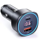 95W USB C Car Charger,Dual Port Fast USB Car Charger 65W PPS PD Type C Super Fast Charging+30W QC Cigarette Lighter Adapter with LED Display for iPhone 12 11 Pro Max,Samsung Galaxy S21 20,Laptop