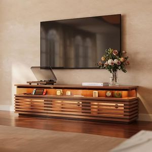 POVISON 78.74'' Fully Assembled TV Stand with Adjustable LED Lights, Walnut