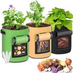 Sfee 10 Gallon Grow Bags, 3 Pack 400GSM Thickened Potato Grow Bags with Reinforced Handles, Double Layer Non-Woven Fabric Pots Heavy Duty Garden Bags to Grow Vegetables Carrot Onion+3 Garden Labels