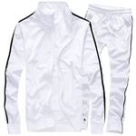 MACHLAB Men's Activewear Full Zip Warm Tracksuit Sports Set Casual Sweat Suit - White - Medium