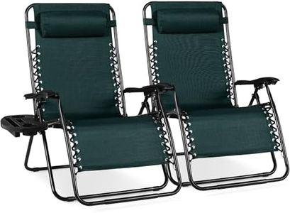 Best Choice Products Set of 2 Extra Wide Adjustable Steel Mesh Zero Gravity Lounge Chair Recliners w/Pillows and Cup Holder Trays - Forest Green
