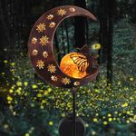 TERESA'S COLLECTIONS Garden Ornaments Outdoor for Garden Gifts, Large Metal Fairy Sitting on Moon Solar Lights Outdoor Garden, Solar Stake Lights with Crackle Glass Ball for Lawn Garden Path, 40inch