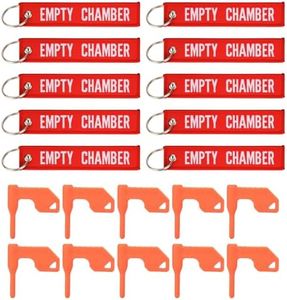 Pridefend 10 Pack Chamber Safety Flag for Rifle Handgun Shotgun with Bonus Bright Yellow Key Chain Tags - Universal Gun Accessories (10 Packs, Red)