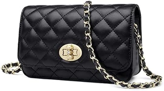 Women’s Crossbody Bags Purses Quilted Chain Shoulder Bag for Women Real Leather Casual Handbag, Black